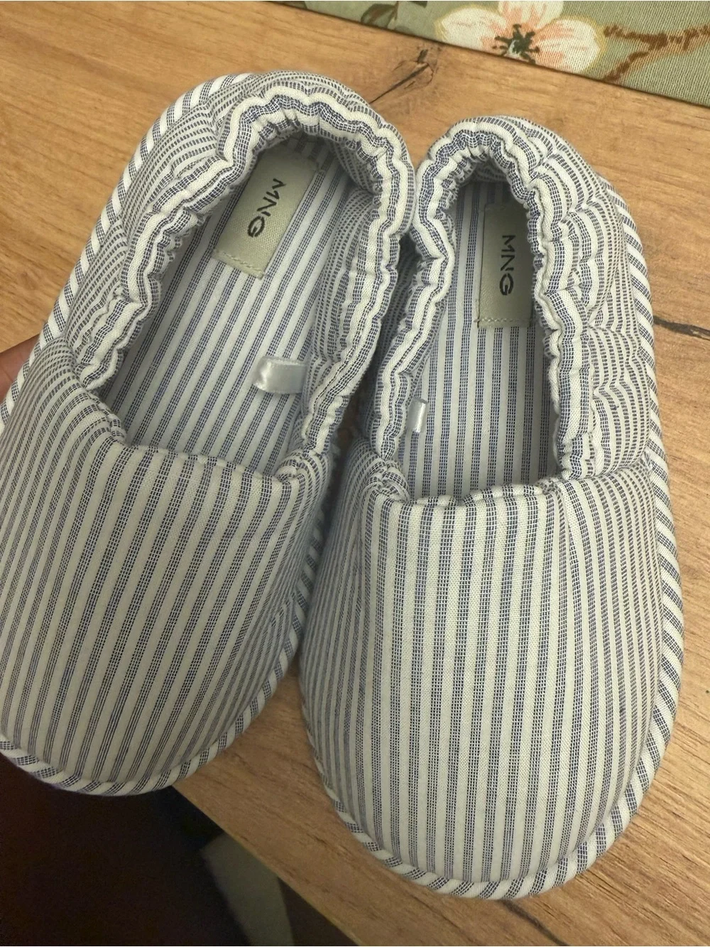 Mango Kids Blue and White Striped Slip-On Slippers